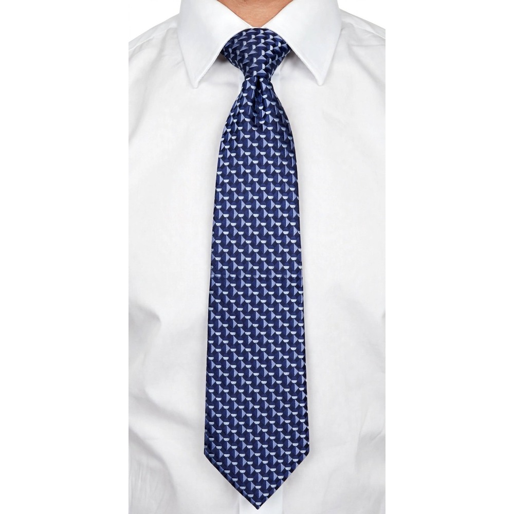 Haines & Bonner London Silk Tie Blue Geometric 3D Cube Pink Lining Handmade EUC